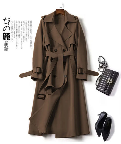 Herbst Winter Langarm Graben Mantel Für Frauen 2024 Mode Lose Büro Dame Lange Outer Jacke Mäntel Weibliche Kleidung
