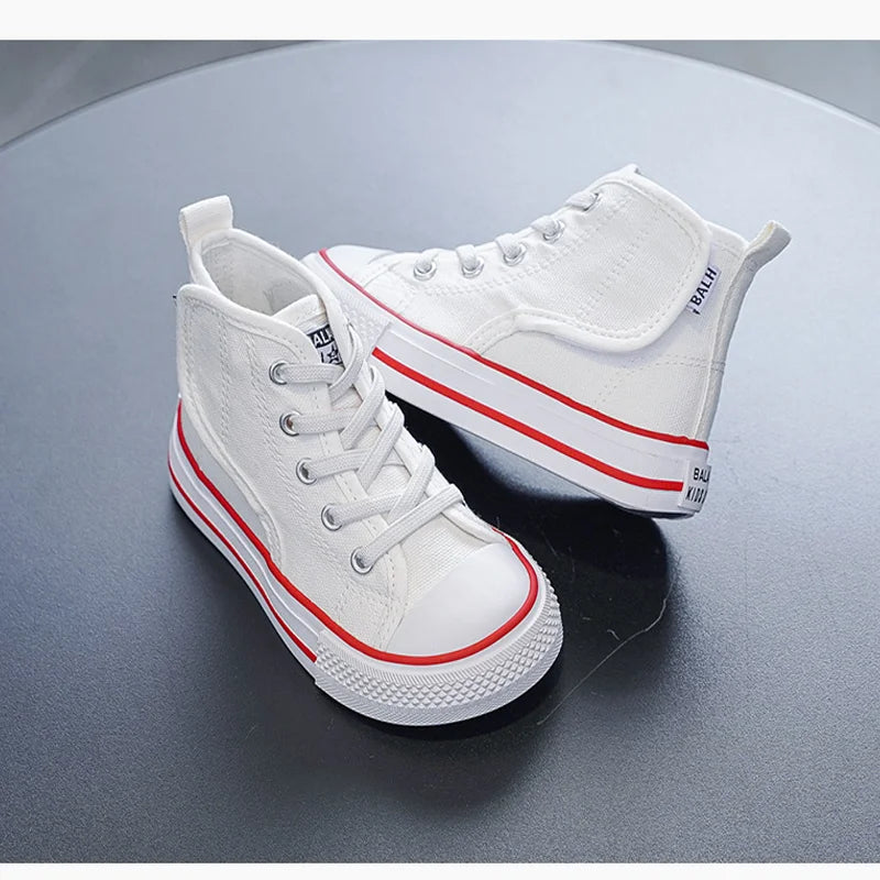 Spring and Autumn New Children's Canvas Shoes Boys High-Top White Shoes Girls Casual Shoes Parent-Child Shoes Board Shoes.