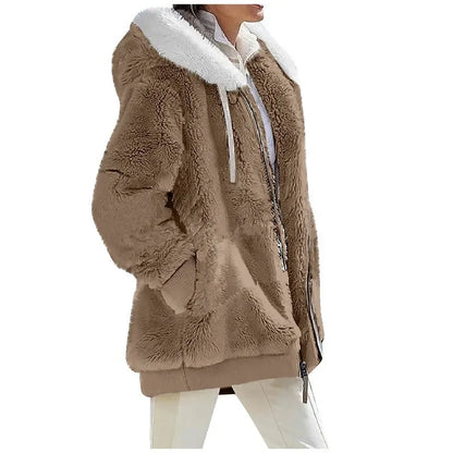 Herbst Winter Mode Damen mantel neue lässige Kapuze Reiß verschluss Dame Kleidung Kaschmir weibliche Fleece jacke einfarbige Damen mäntel