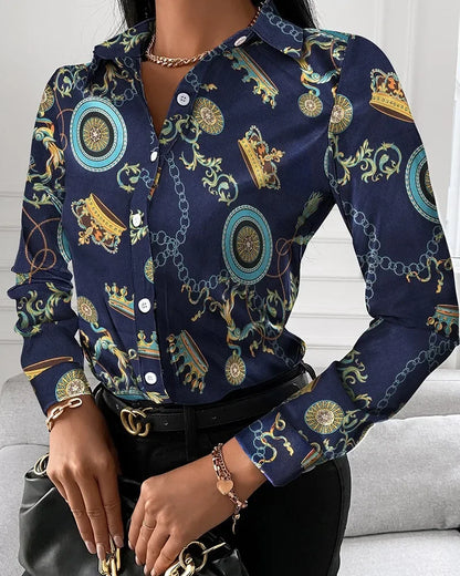 Summer New Women's Long-sleeved Shirt, Single-breasted Printed Shirts Fashion Casual Tops Camisa Female Chemise S-XXL.