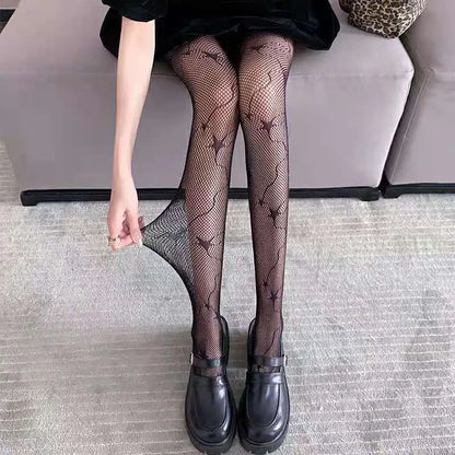Women Sexy Patterned Fishnet Geometric patterns Pantyhose Slim Legs Long Mesh Tights Ladies Transparent Retro Fish Net Leggings