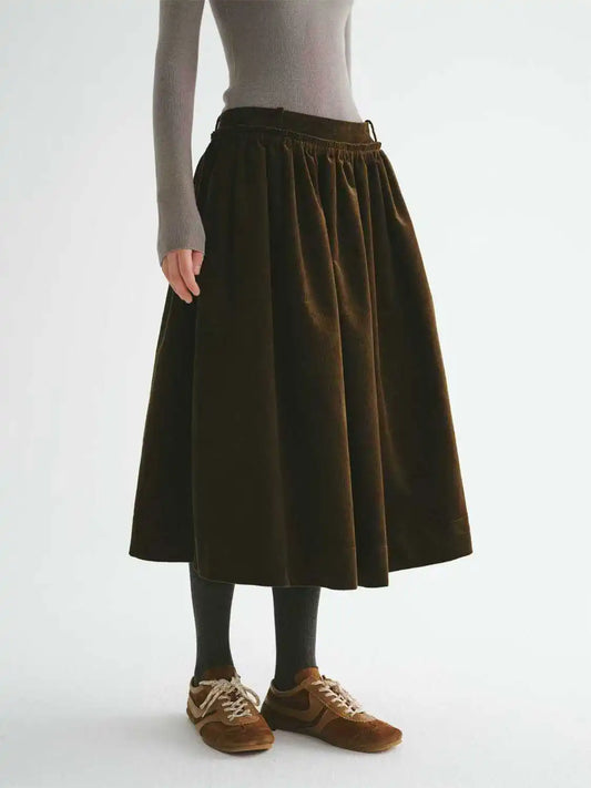 Advanced Retro Brown Skirt For Women In Autumn And Winter Fashion, Corduroy High Waist Slimming Skirt.