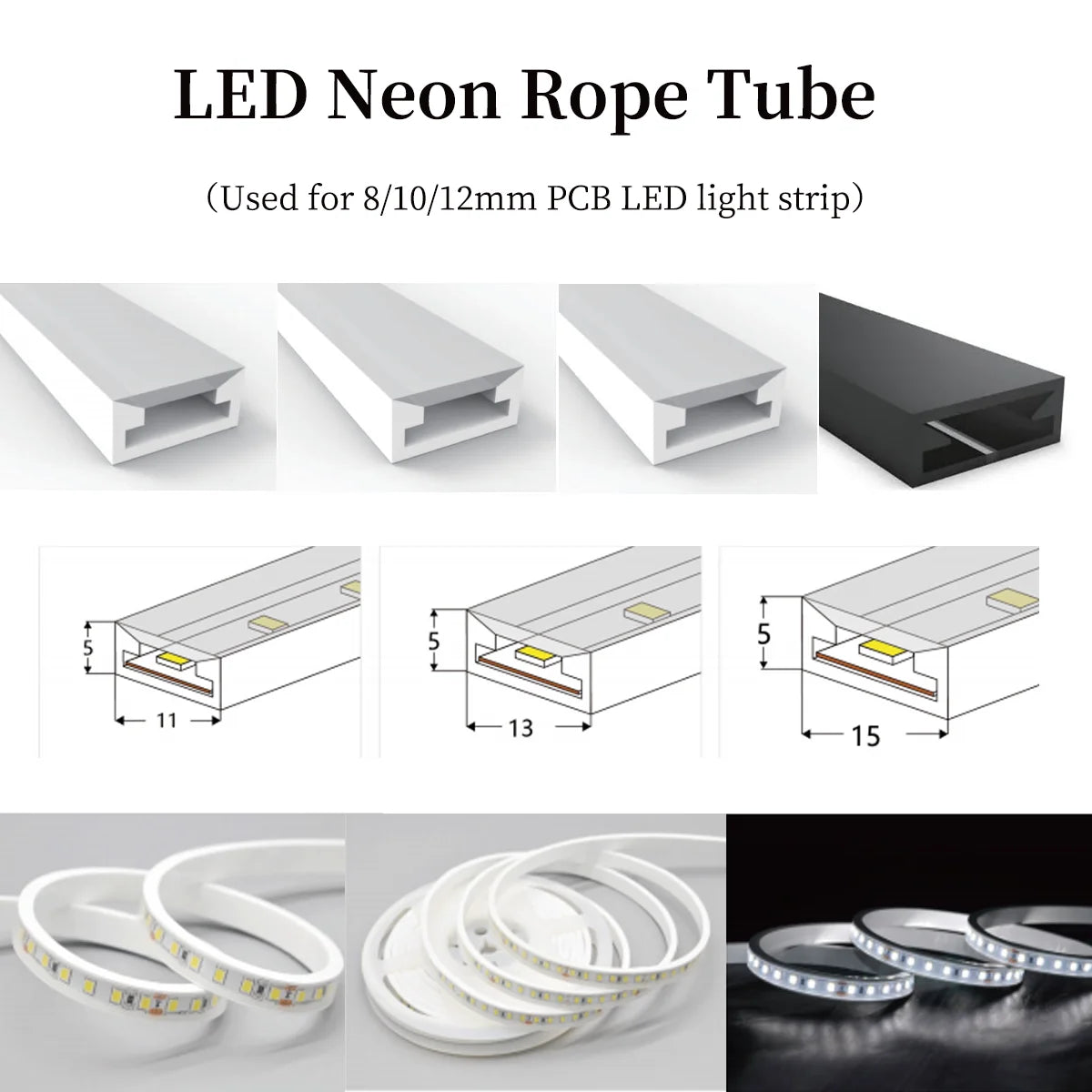 T0511/0513/0515 LED Neon Rope Tube 5050 flexible Led Strip Light Silica Gel silicone hose for WS2812 WS2815 8/10/12mm PCB Lights.