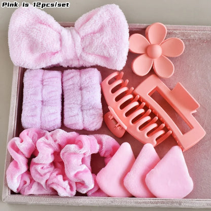 12PCS/SET Ladies multi-color Autumn and winter plush hair accessories set Daily SPA makeup face ultra-practical toiletry set Lad.