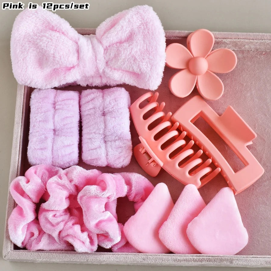 12PCS/SET Ladies multi-color Autumn and winter plush hair accessories set Daily SPA makeup face ultra-practical toiletry set Lad.