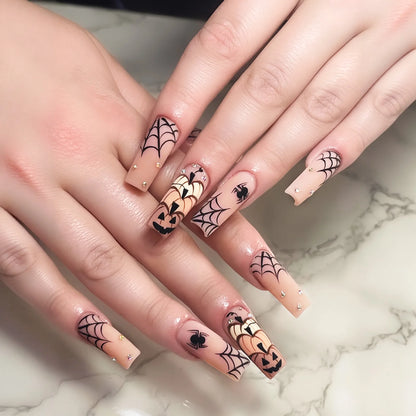 24pcs Glitter Pink Sequins Fake Nails 2025 Halloween Scary Skull Love Print False Nails Wearable European Ballet Press on Nails.