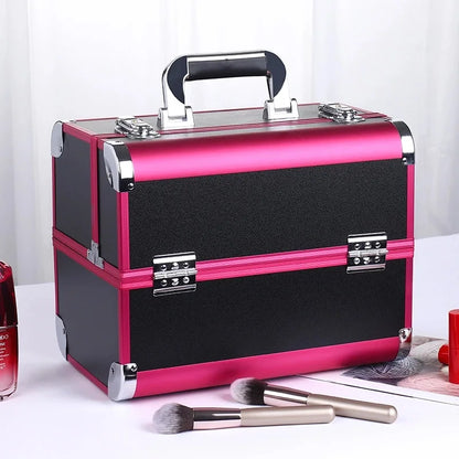 Makeup Train Case Pro Adjustable 4 Sliding Trays Cosmetic Case Storage Organizer Box Lockable Compartments