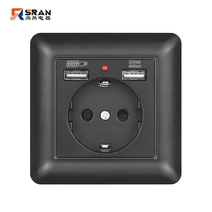 SRAN USB-Wandsteckdose, 20 W, schnelles Laden und 5 V, 2 A, EU-Standard, 82 x 82 mm, flammhemmendes PC-Panel, USB-Typ-C-Kombination.