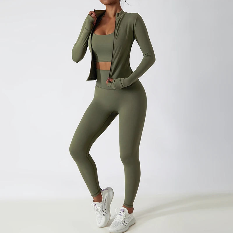 Hearuisavy 2Pcs Long-Sleeved Set Women Casual Outdoor Running Jackest Suit Yoga Clothing Quick Drying Push Up Fitness Sportswear.