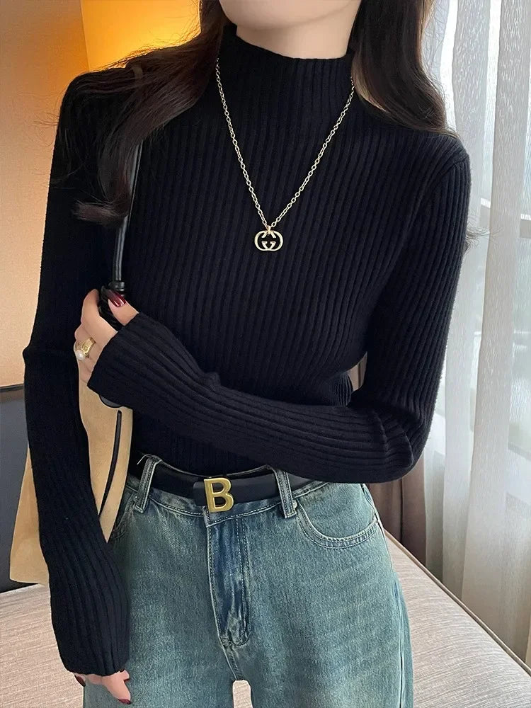 Women Long Sleeve Casual Turtleneck Warm Basic Sweater Chic Autumn Winter 2025 Pullovers Knit Jumpers Solid Color Slim Tops
