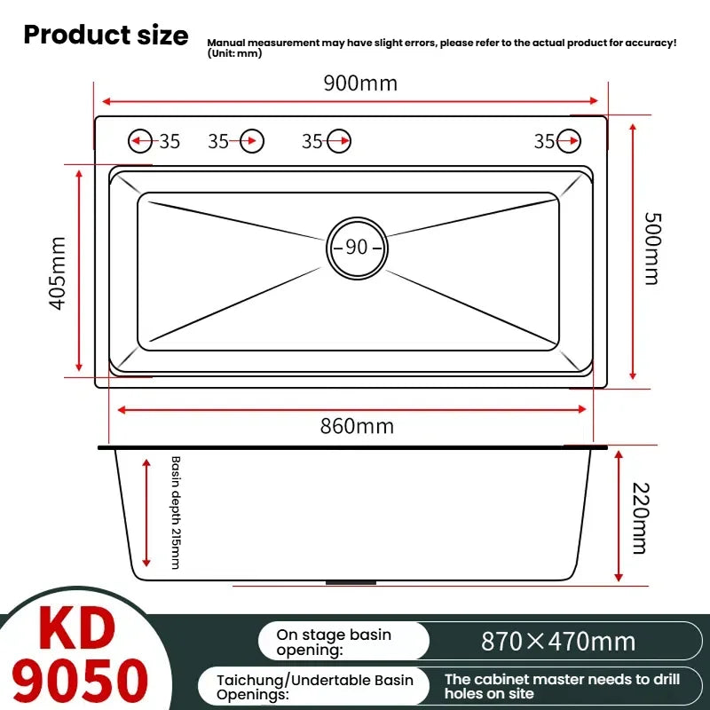 Stainless Steels Kitchen Sink Household Wash Dish and Wash Vegetables Basin Large Single Slot Multifunctional Dishwashing Bowl
