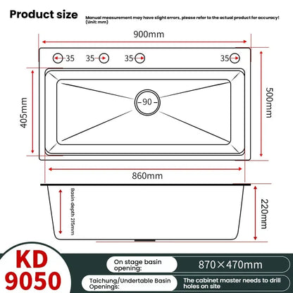 Stainless Steels Kitchen Sink Household Wash Dish and Wash Vegetables Basin Large Single Slot Multifunctional Dishwashing Bowl