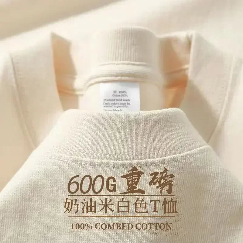Men's and Women's 600g Heavy Cotton T-shirts Long-staple Pure Cotton Thickened Long-sleeved Three-pin High-gram Weight High-end
