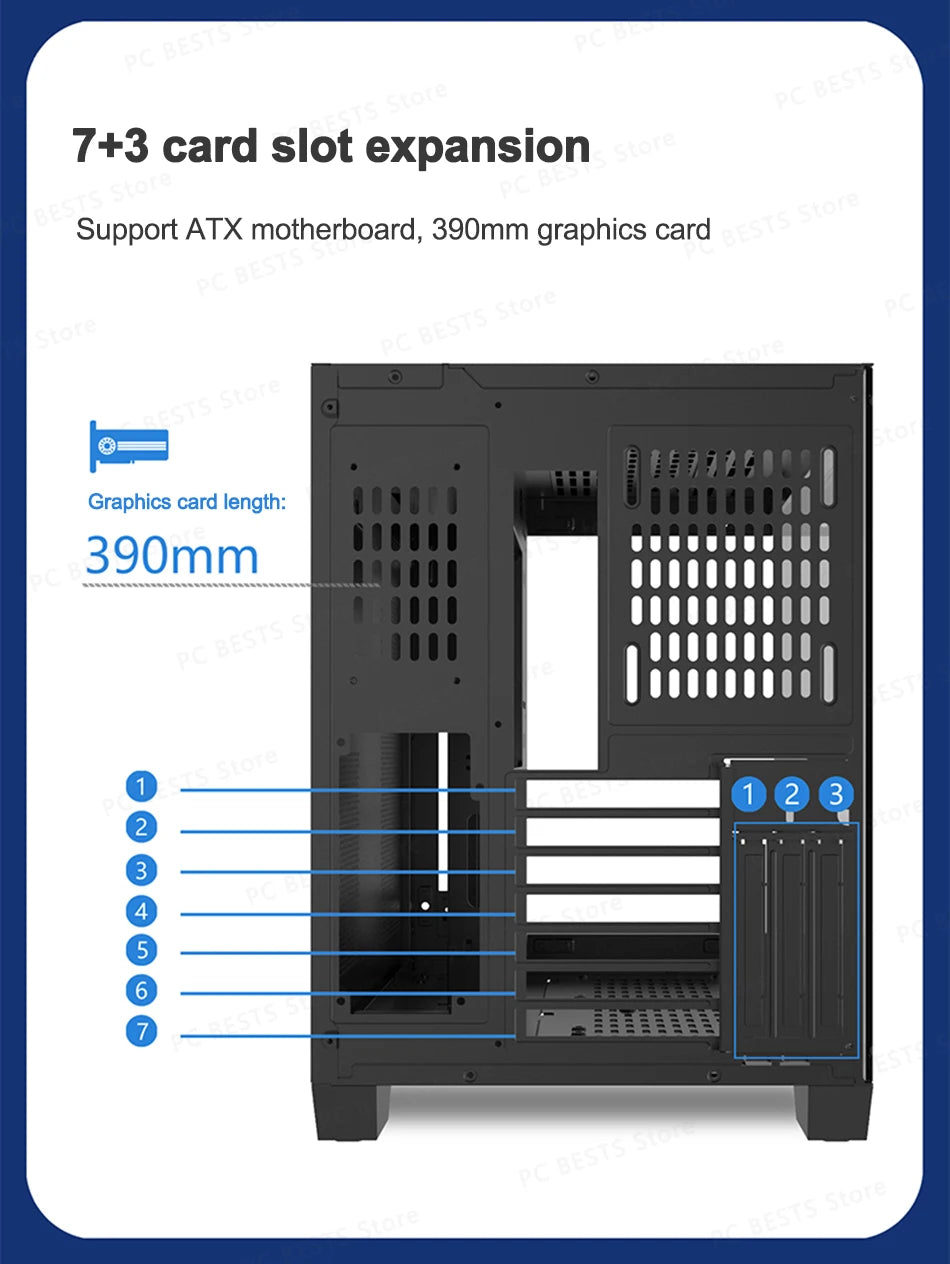 Power Train Seaview Dream MATX ITX Computer Case Panoramic Tempered Glass Side Transparency Without Pillars ATX Desktop Chassis.