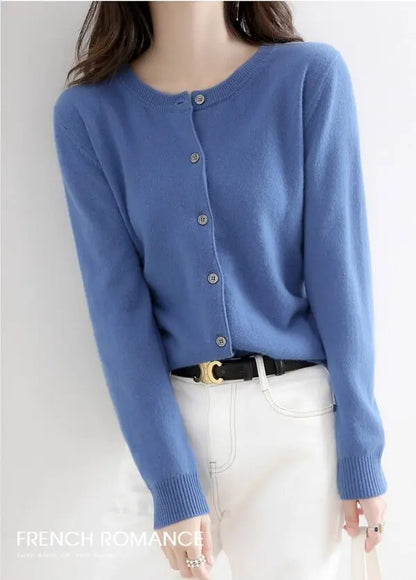 Women Knitted Cardigans Autumn Winter 2025 Round Neck Casual Long Sleeve Tops Solid Basic Soft Sweaters Female.