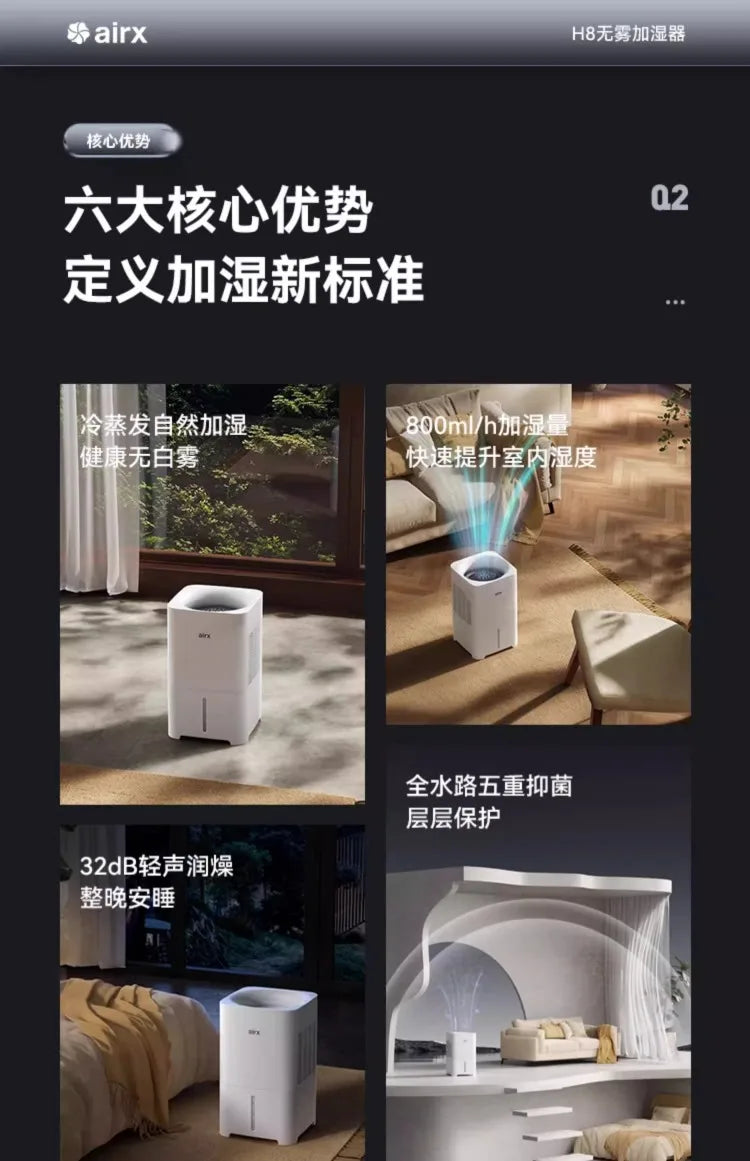 220V airx Humidifier No Mist Quiet Bedroom Cool Mist Evaporative for Baby Nursery Home Office Winter H8 BE.