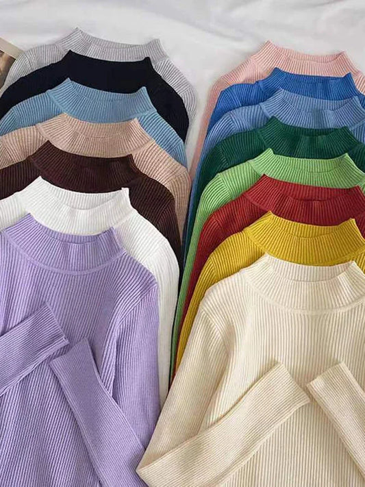 Weiche Rollkragen Frauen Herbst Winter Pullover Pullover Grundlegende Beiläufige Dünne Stretch Weiche Rippen Gestrickte Top Frau Pullover 2026