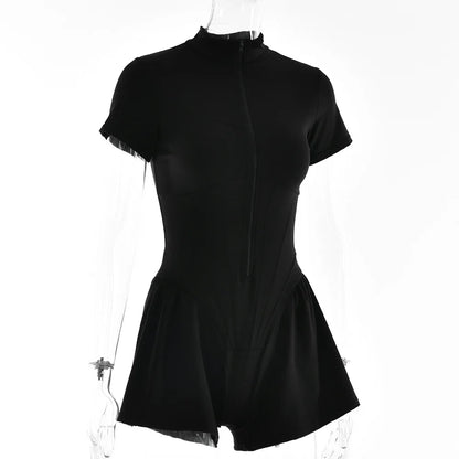 Elegant Women Zip-up O-neck Long Sleeve Jumpsuit Streetwear 2025 Summer Autumn Female Overalls One Piece Fitness Sports Bodysuit