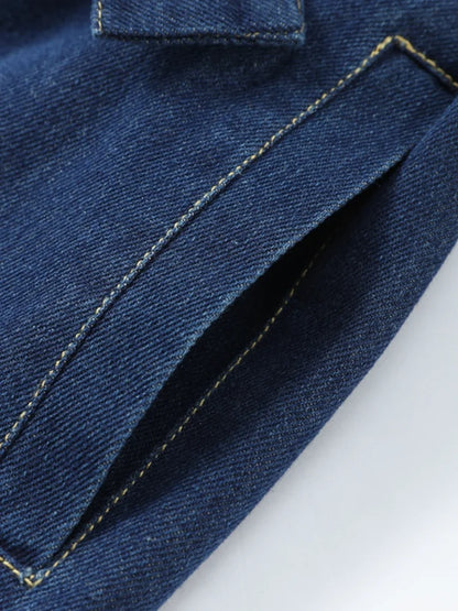 Retro Classic Denim Jacket Pants 2pcs Set Strap Coat Women Straight Leg Pants Autumn Stylish Women's Casual Suit.