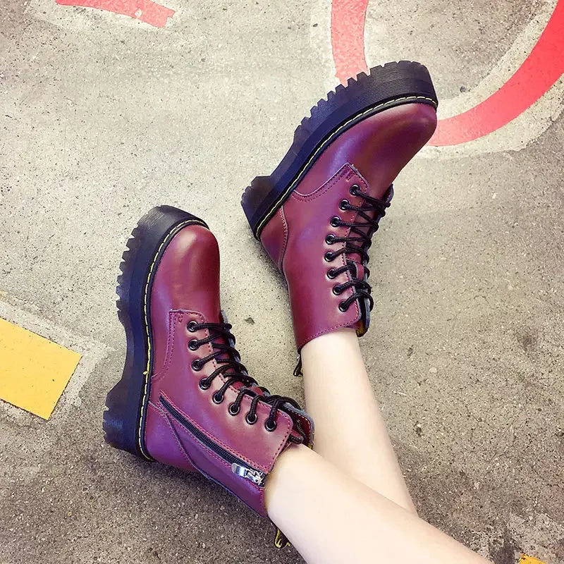 Autumn Winter Fashion Round Toe Lace-up Shoes Womens Boots Zip Ankle Boots For Women High Heels Basics Casual.