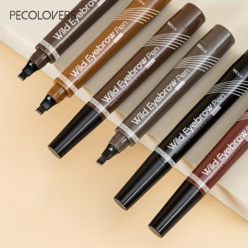 6 Colors 1pc Eyebrow Pen Waterproof 4 Split Tip Eyebrows Pen Eyebrow Tattoo Pen Waterproof Liquid Black Eyebrow Makeup Pencil.
