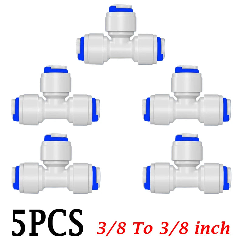 5PCS 3/8" Ball Valve Tees 1/4" OD Elbow Quick Connect Push In to Connect for RO Water Reverse Osmosis System Water Tube Fitting