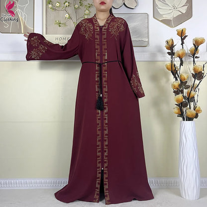 New Muslim Abayas For Women Long Sleeved Dress Dubai Lady Elegant Long Dress Islam Clothing African Abaya Loose Robe With Turban.