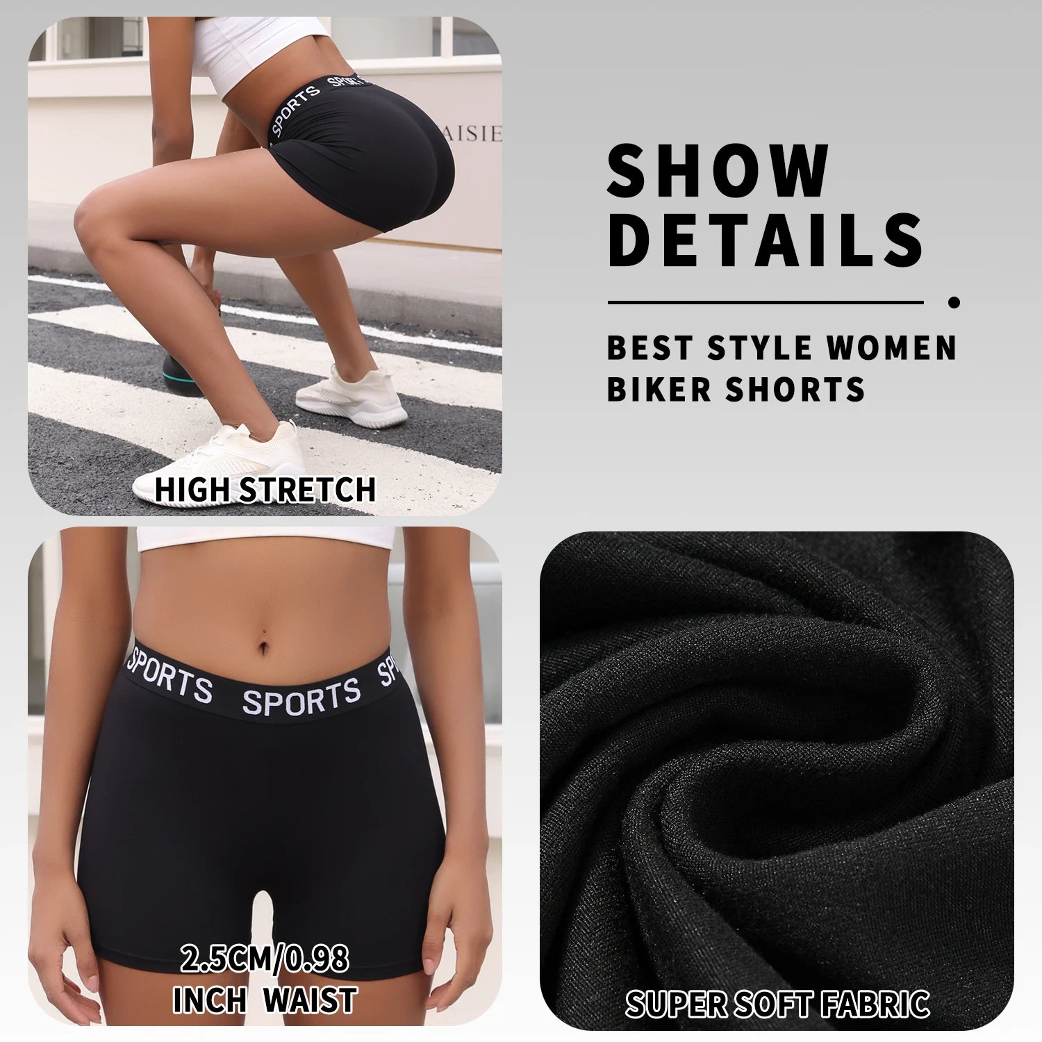 Super Soft Letter Waist Biker Shorts For Women No See Through Workout Running Yoga Athletic Push Up Gym Fitness Shorts.