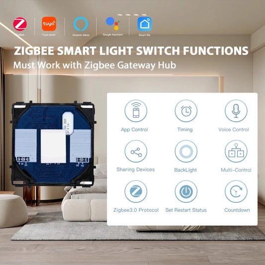 BSEED Zigbee Touch Schalter Funktion Basis 1/2/3Weg Glas Panels EU Wand Smart Steckdose Tuya Smart Leben App DIY Teile Nur.