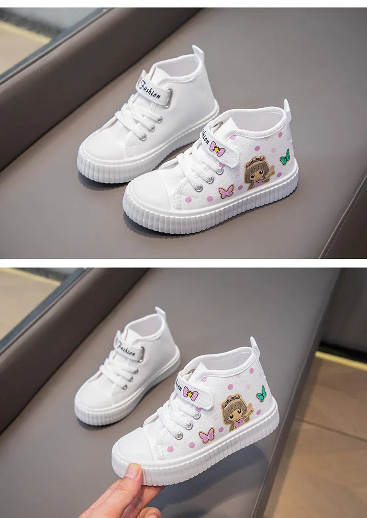Children High top Canvas Sports Shoes Girls Lightweight Running Board Shoes New Kids Soft Bottom Non Slip Breathable Sneakers.