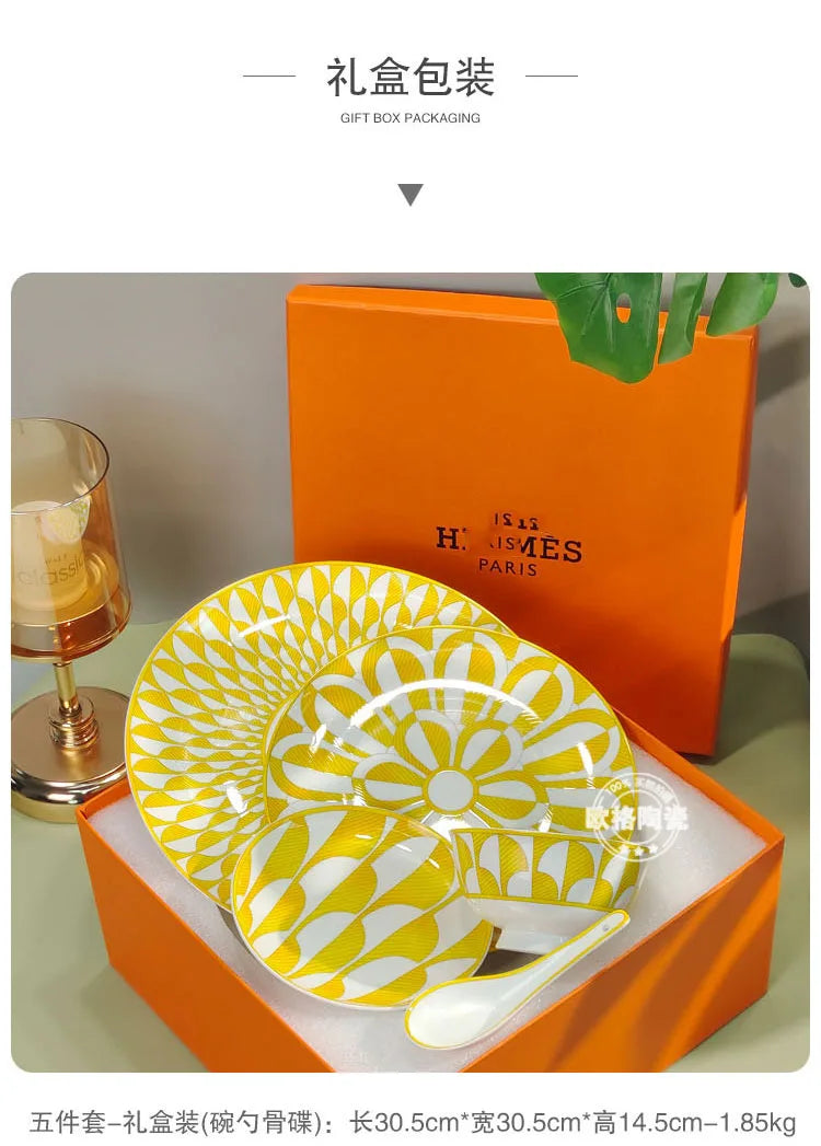 European style tableware, bone china, geometric creativity, home style steak plate dining plate, sunshine cup and plate set gift