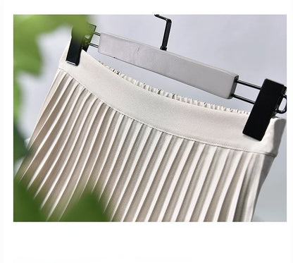 Looks Thin Pleated Skirt 2025 New High Waist A-line Skirt Mid-length Big Size Plaid Skirt Long Pleated Skirt Length 75-90cm.