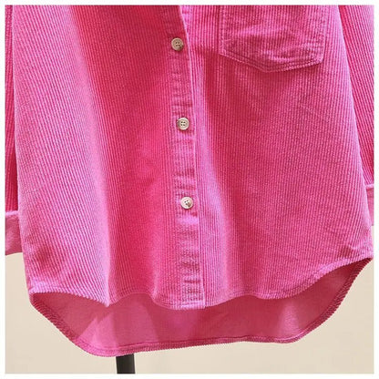 2023 frühling Herbst Cord Langarm-shirt für Frauen Koreanische Ausgabe Casual Mode Medium länge Shirts Weibliche Outwear Tops.