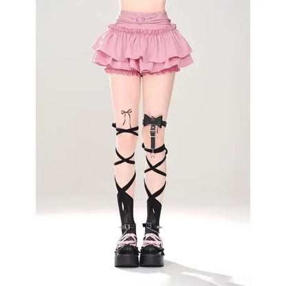 Pink A- line Mini Skirt Women's Summer 2024 New Style Puffy Slimming Cake Skirt A- line Pleated Dress Lightweight Fashion.
