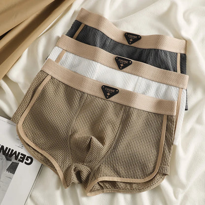 3 Teile/paket Mode Eis Seide Gestrickte Plaid Boxer Atmungsaktive Komfort Mesh Gabelung Unterhose Super Weiche Hohe Elastische männer Höschen