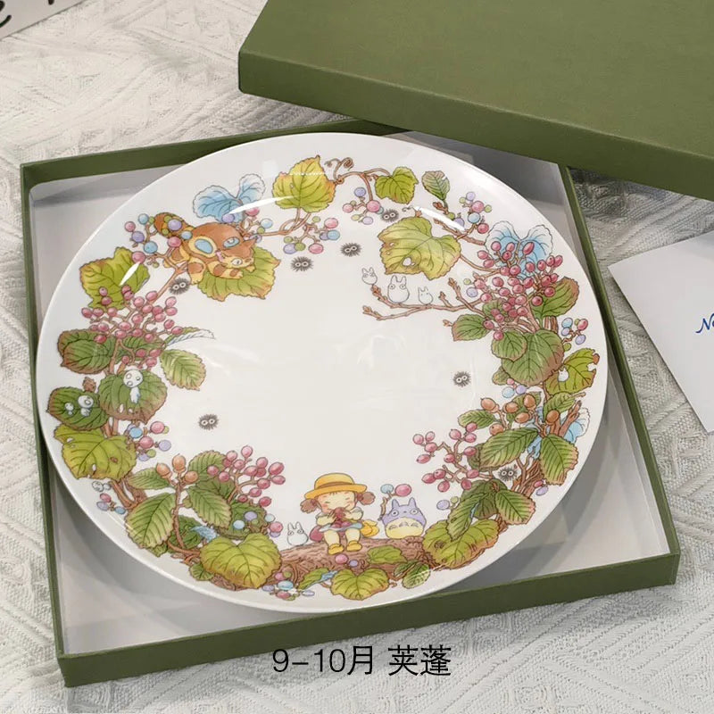 Bone China Dinner Plate Anime Cup and Saucer Set Coffee Mug Cute Cartoon Pattern Ceramic 9.5 Inch Dish Household Tableware Gift