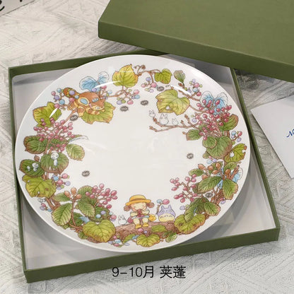 Bone China Dinner Plate Anime Cup and Saucer Set Coffee Mug Cute Cartoon Pattern Ceramic 9.5 Inch Dish Household Tableware Gift