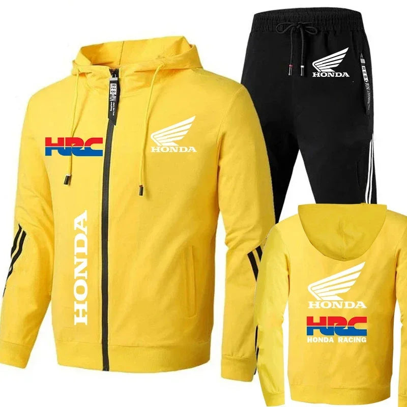 Honda Hoodie Sets Men's Clothing Honda Red Wings And HRC Logo Print Tracksuit Men Autumn Zip Up Hoodies+Pant Sets Men Honda Coat.