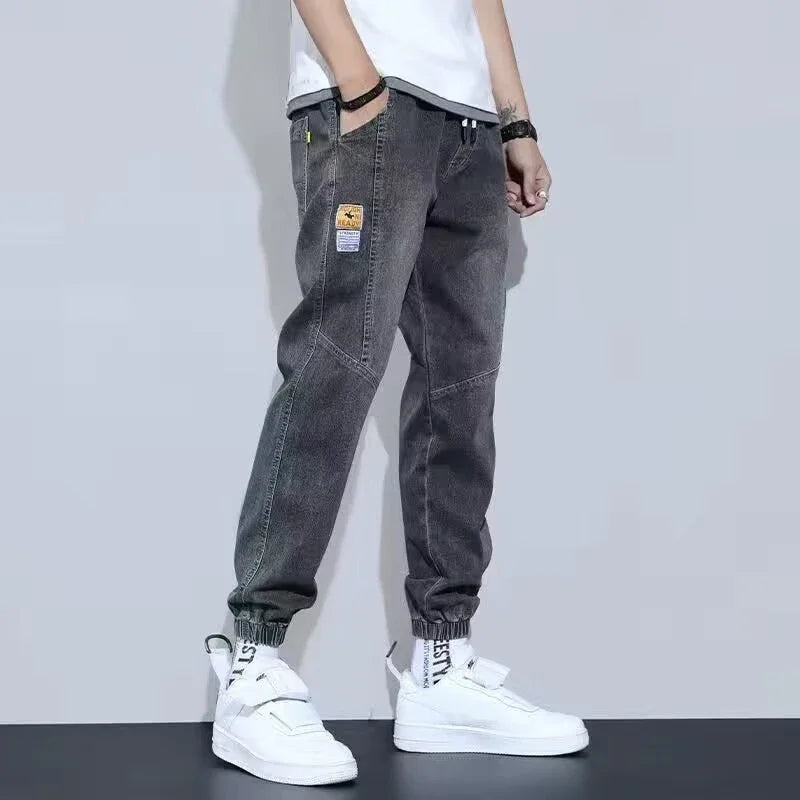 Men Jeans Elastic Tie Up Harem Denim Pants Male Bound Feet Designer Cargo Joggers Denim Trousers Daily Narrow Leg Casual Jeans.