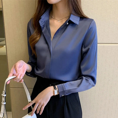 Silk Women's Shirt Long Sleeve Fashion Woman Blouses 2023 Satin Top Female Shirts and Blouse Basic Ladies Tops OL Women Clothing.