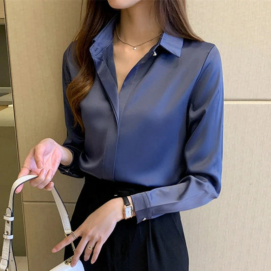 Silk Women's Shirt Long Sleeve Fashion Woman Blouses 2023 Satin Top Female Shirts and Blouse Basic Ladies Tops OL Women Clothing.