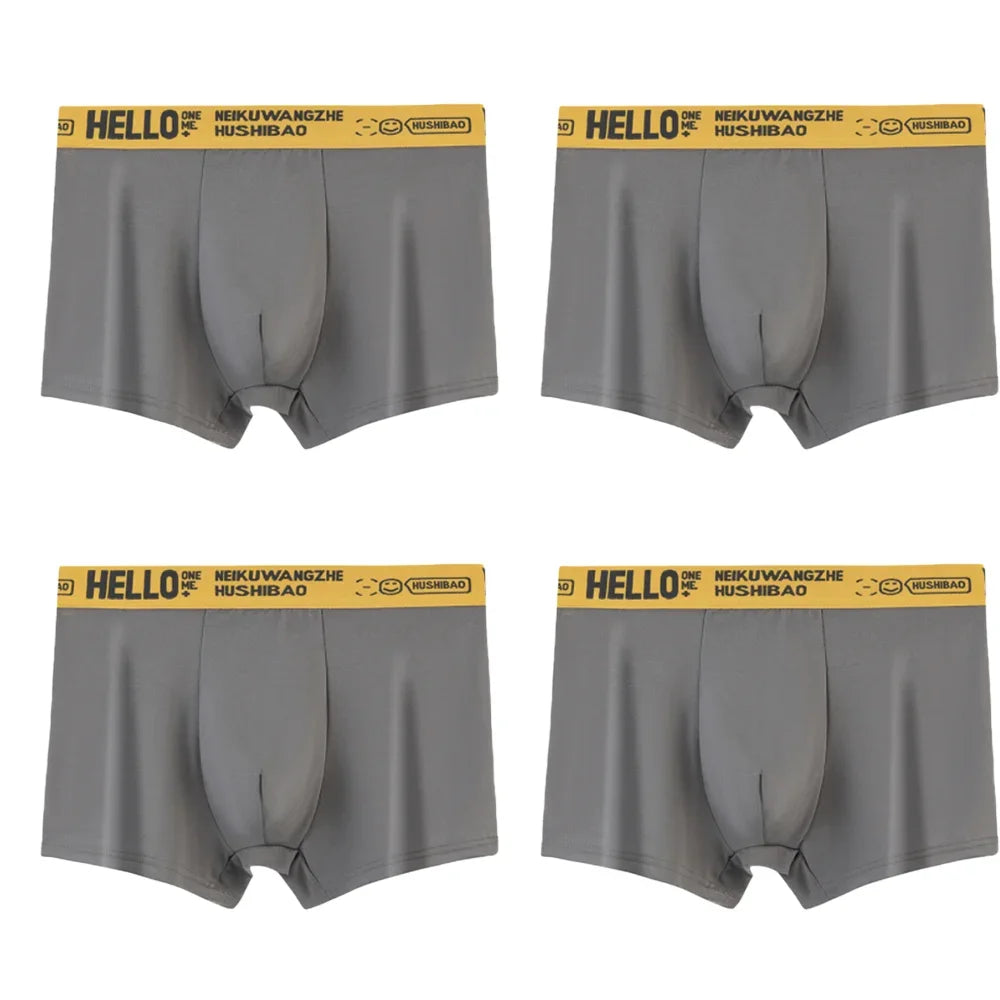 4Pcs männer Boxer Unterwäsche Mann Mid-taille Unterhose Einfarbig Antibakterielle Höschen Plus Größe Shorts Homme U konvexen Dessous