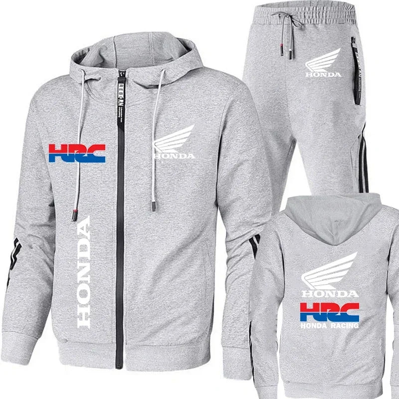 Honda Hoodie Sets Men's Clothing Honda Red Wings And HRC Logo Print Tracksuit Men Autumn Zip Up Hoodies+Pant Sets Men Honda Coat.