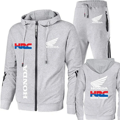 Honda Hoodie Sets Men's Clothing Honda Red Wings And HRC Logo Print Tracksuit Men Autumn Zip Up Hoodies+Pant Sets Men Honda Coat.