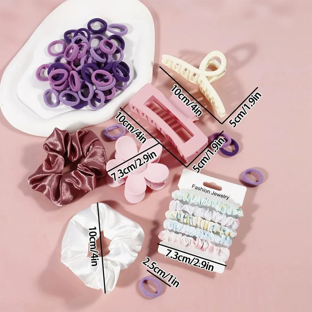 Sweet Multicolor Hair Tie Hair Clip Set Durable Hairpin Simple Elastic Ponytail Rubber Band Headwear Hair Styling Accessories.