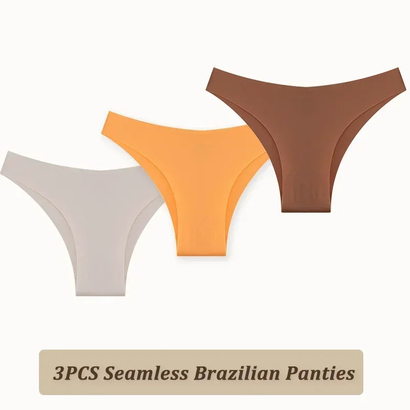 3PCS Women Seamless Brazilian Panties Ultra-thin Maillard panties Ice Silk Underwear Sexy Panty Low Waist G-string Female Solid.