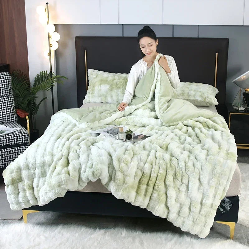 2024 New Colorful Rabbit Plush Bubble Winter Quilt Thickened Rabbit Plush Winter Double-sided Plush Skin-friendly and Warm.