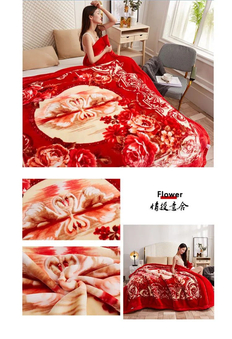 Double-layer Thick Plush Blanket Warm Skin Friendly in Winter Quilt Multiple Non Shedding Prints High Quality Bedding Article