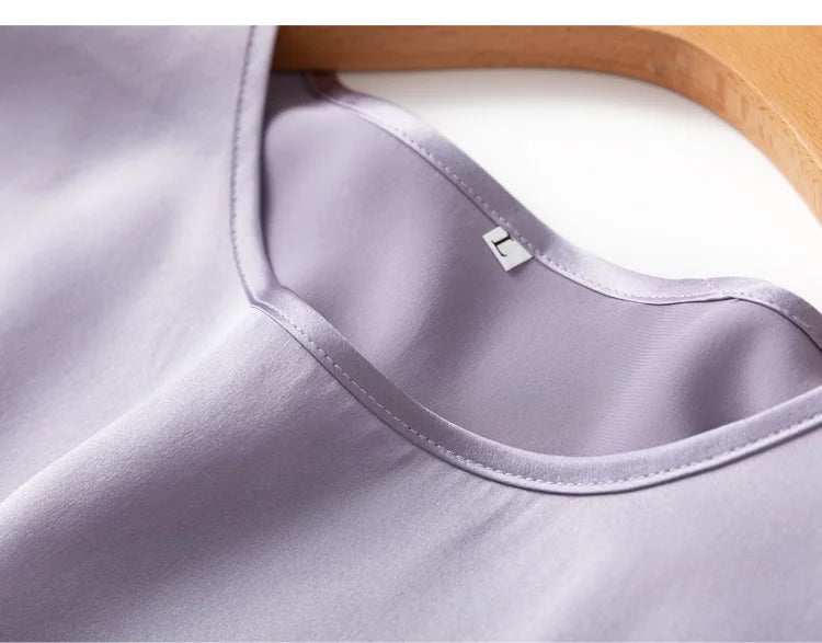 Women 100% Mulberry Silk 19 Momme half sleeve Crew Neck Top Shirt Blouse T-shirt More Colors M L XL MM4270.