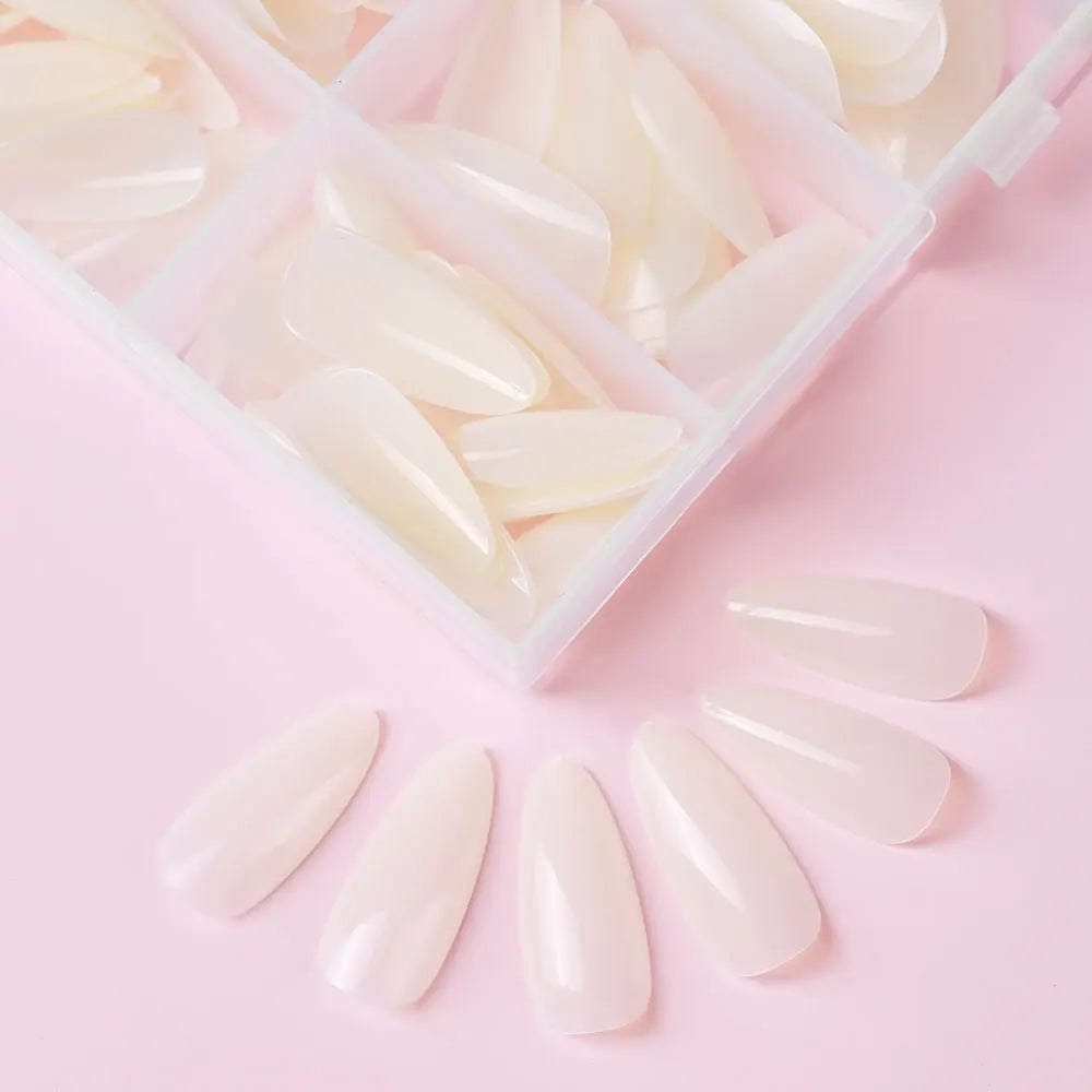 120pcs/box Red White Glossy Acrylic Medium Almond False Nails Solid Color Press-On Nails 12 Sizes Almond Artificial Fake Nails.